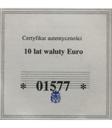 Numizmat 10 lat waluty euro - Watykan, certyfikat