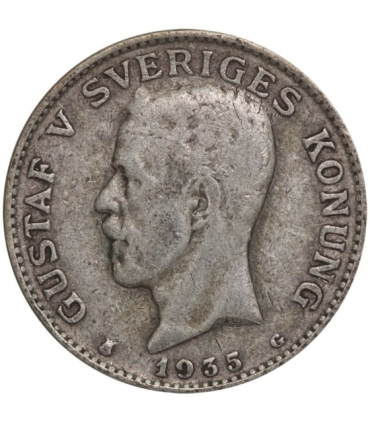 Szwecja 1 korona, srebro Ag800, 1935