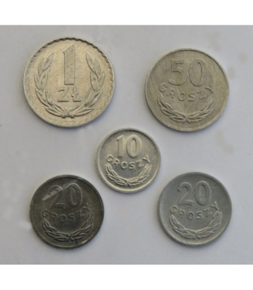 Lot: 10, 20, 20, 50 groszy, 1 złoty, 1973