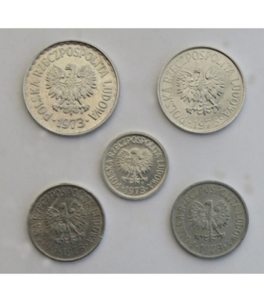 Lot: 10, 20, 20, 50 groszy, 1 złoty, 1973