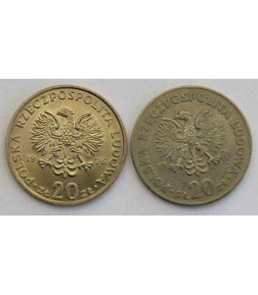 Lot 1976: 2 x 20 zł Nowotko, bez znaku (stan 1) i zew znakiem (stan 3)