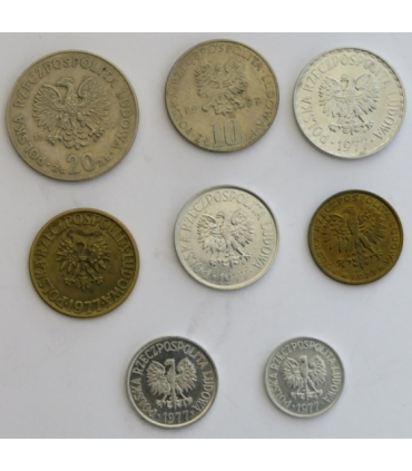 Lot: zestaw 8 monet obiegowych 1977 PRL, stany 1/1-