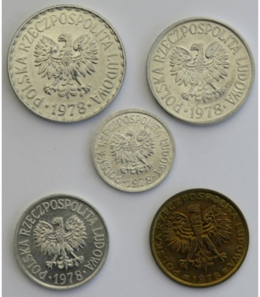 Lot: zestaw 5 monet obiegowych 1978 PRL, stany 1/1-