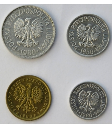 Lot: 10,20 groszy,1,2 złote 1980, stany 1/1-
