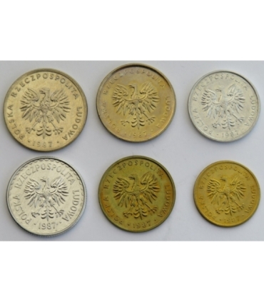 Lot: 6 monet obiegowych PRL z roku 1987, stany 1/1-