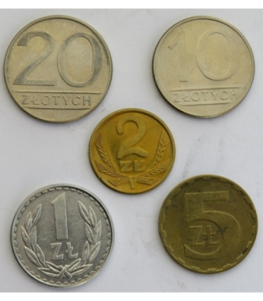 Lot: 5 monet obiegowych PRL z roku 1988, stany 1/1-
