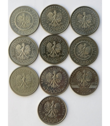 Lot: zestaw 10 monet okolicznościowych z lat 1991-1994