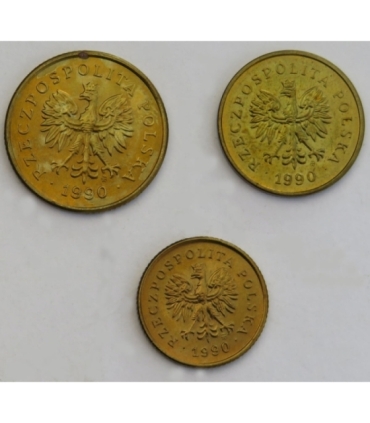 Lot: 1, 2, 5 groszy 1990, mennicze