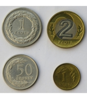 Lot: 1 grosz, 50 groszy, 1 złoty, 2 złote, 1995, stan 1/1-