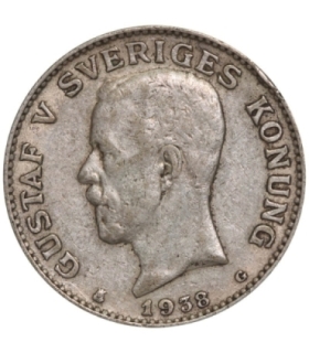 Szwecja 1 korona, srebro Ag800, 1938