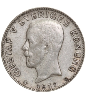 Szwecja 1 korona, srebro Ag800, 1939