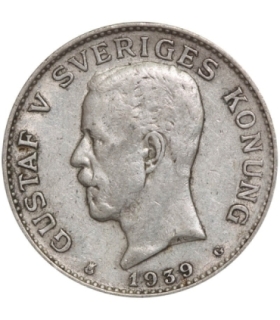 Szwecja 1 korona, srebro Ag800, 1939