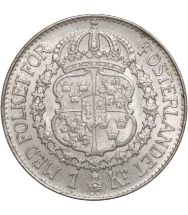 Szwecja 1 korona, srebro Ag800, 1939