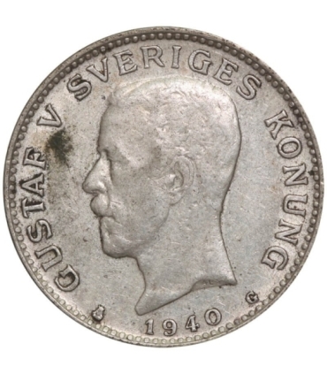 Szwecja 1 korona, srebro Ag800, 1940