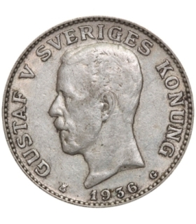 Szwecja 1 korona, srebro Ag800, 1936