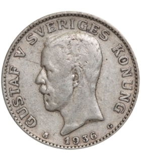 Szwecja 1 korona, srebro Ag800, 1936