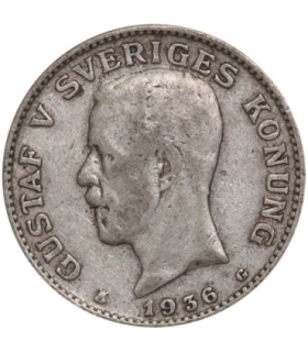 Szwecja 1 korona, srebro Ag800, 1936