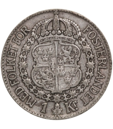 Szwecja 1 korona, srebro Ag800, 1936