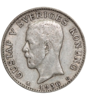 Szwecja 1 korona, srebro Ag800, 1936