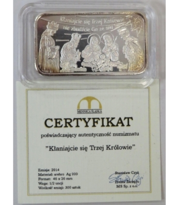 Sztabka Kłaniajcie się Trzej Królowie 1/2 uncji srebro Ag999 - Mennica Śląska