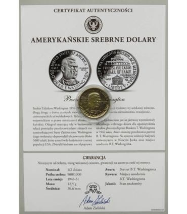 USA ½ dolara, 1946, Booker Taliferro Washington, certyfikat