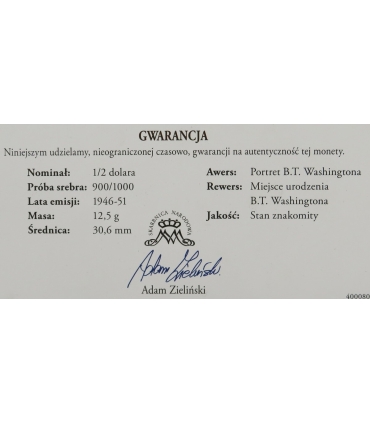 USA ½ dolara, 1946, Booker Taliferro Washington, certyfikat