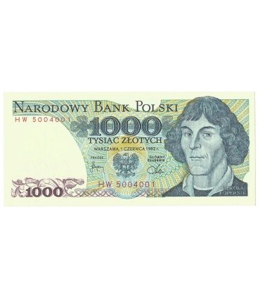 1000 zł, Mikołaj Kopernik, 1982, seria HW, stan 1/1-