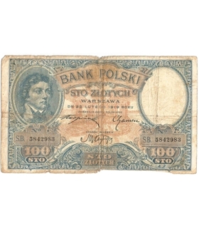 Banknot 100 zł, rok 1919 rok, seria SB. stan 5