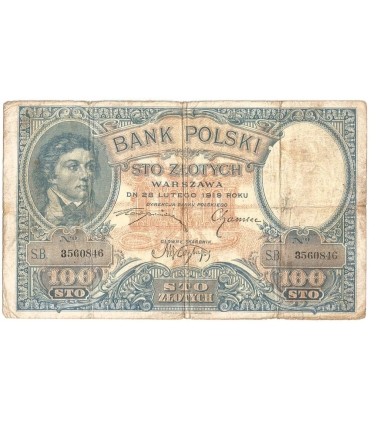 Banknot 100 zł, rok 1919 rok, seria SB. stan 5