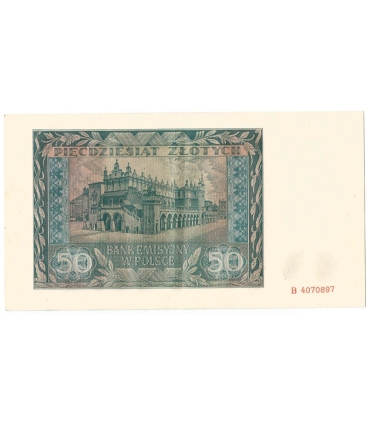 Banknot 50 złotych 1941 stan 1-/2+, seria B