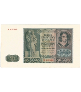 Banknot 50 złotych 1941 stan 1-/2+, seria B