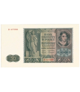 Banknot 50 złotych 1941 stan 1-/2+, seria B