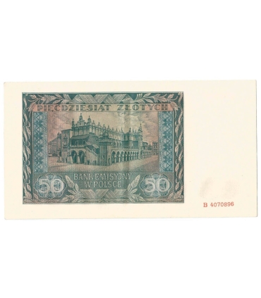 Banknot 50 złotych 1941 stan 1-/2+, seria B