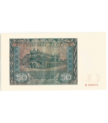 Banknot 50 złotych 1941 stan 1-/2+, seria B