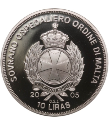 Zakon Maltański 10 lir, 2005 Papież Jan Paweł II, nakład tylko 1000 szt.