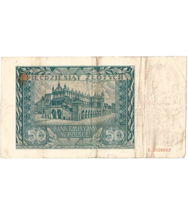 Banknot 50 złotych 1941 stan 3-, seria E