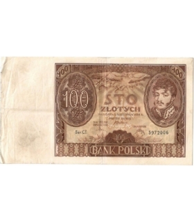 Banknot 100 zł 1934 rok, seria CT stan 4