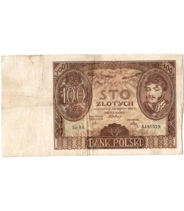 Banknot 100 zł 1934 rok, seria BD stan 3-
