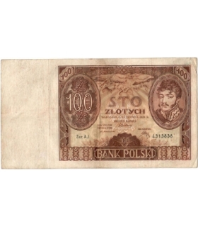 Banknot 100 zł 1934 rok, seria AJ stan 4+