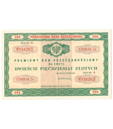 PKO Premiowy Bon Oszczędnościowy 250 zł 1971 rok
