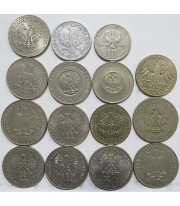 Zestaw 15 monet okolicznościowych PRL - KAŻDA INNA