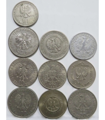 Zestaw 10 monet okolicznościowych PRL - KAŻDA INNA