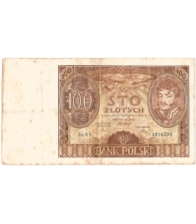 Banknot 100 zł 1934 rok, seria BH stan 3-