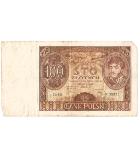 Banknot 100 zł 1934 rok, seria BD stan 4+