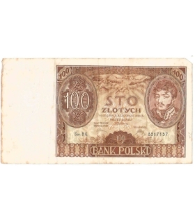 Banknot 100 zł 1934 rok, seria BK stan 4+