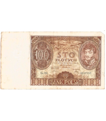 Banknot 100 zł 1934 rok, seria BK stan 4+