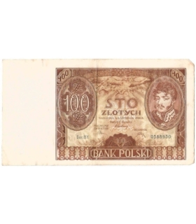 Banknot 100 zł 1934 rok, seria BY stan 3-