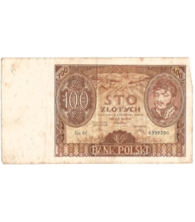 Banknot 100 zł 1934 rok, seria AV stan 4+