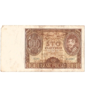 Banknot 100 zł 1934 rok, seria BD stan 3-