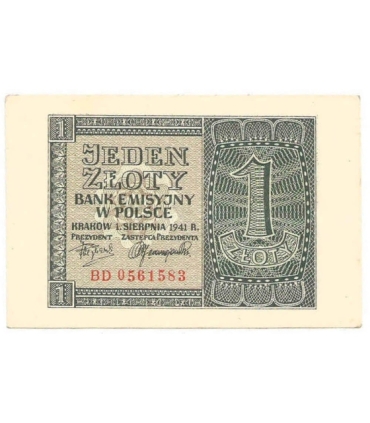 Banknot 1 złoty 1941, stan 3+, seria BD